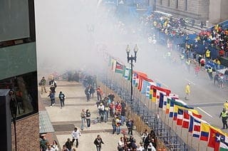 The scene at the finish line of the Boston Marathon shortly after one of two bombs exploded April 15 (Photo by Aaron "tango" Tang)