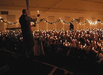 Shepherd of the Hills Church conducts one of four Christmas Eve candlelight services at its Porter Ranch campus. The church also has Christmas Eve services at its Westside, West Valley, Antelope Valley, and Agua Dulce campuses.