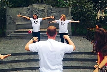 Dancers Joshua Barnaby and Wynn Harrison of the Movement Guild ran one of the experience stations at a recent Guild Collective.