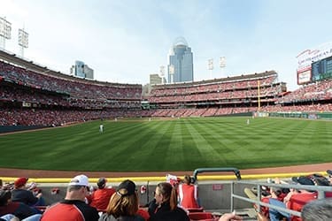 The Reds take the field at Great American Ballpark in Cincinnati, Ohio. รยฉThe Cincinnati Reds