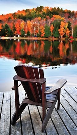 Wooden dock on autumn lake